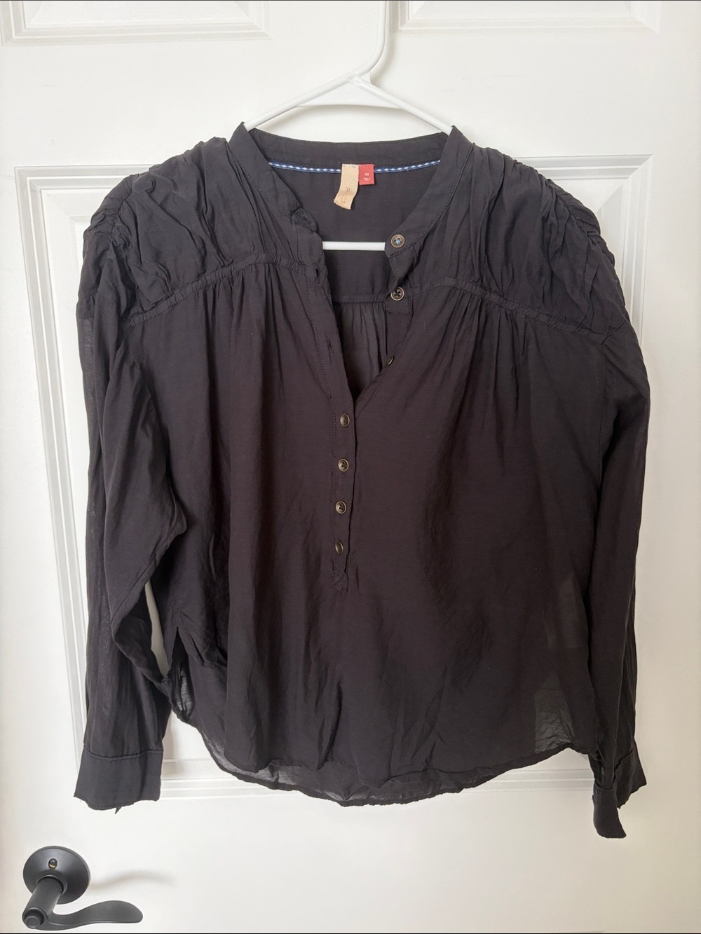 Pilcro Black Long-Sleeve Henley Blouse